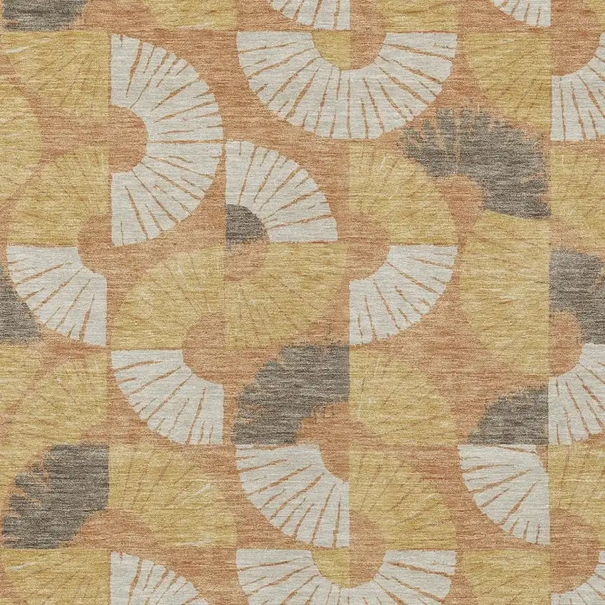 Copper And Gold Geometric Washable Indoor Outdoor Area Rug Photo 2