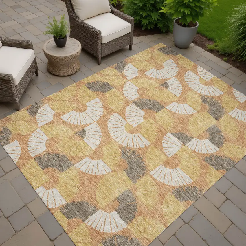 Copper And Gold Geometric Washable Indoor Outdoor Area Rug Photo 7