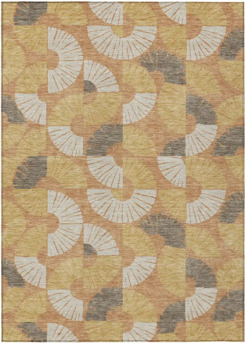 Copper And Gold Geometric Washable Indoor Outdoor Area Rug Photo 1