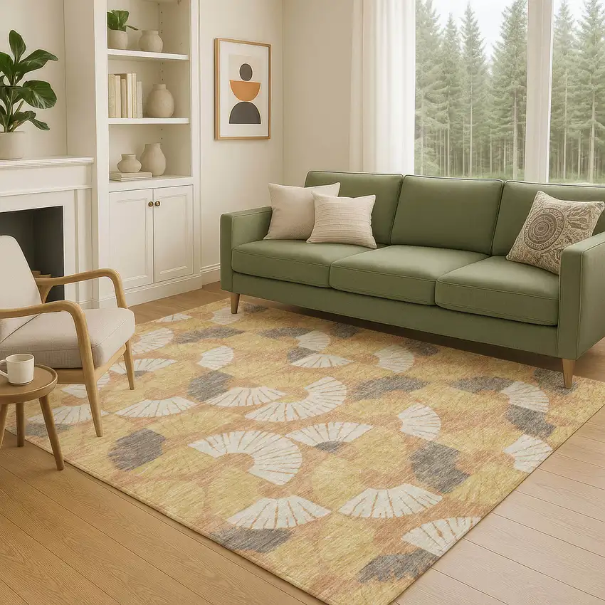 Copper And Gold Geometric Washable Indoor Outdoor Area Rug Photo 5