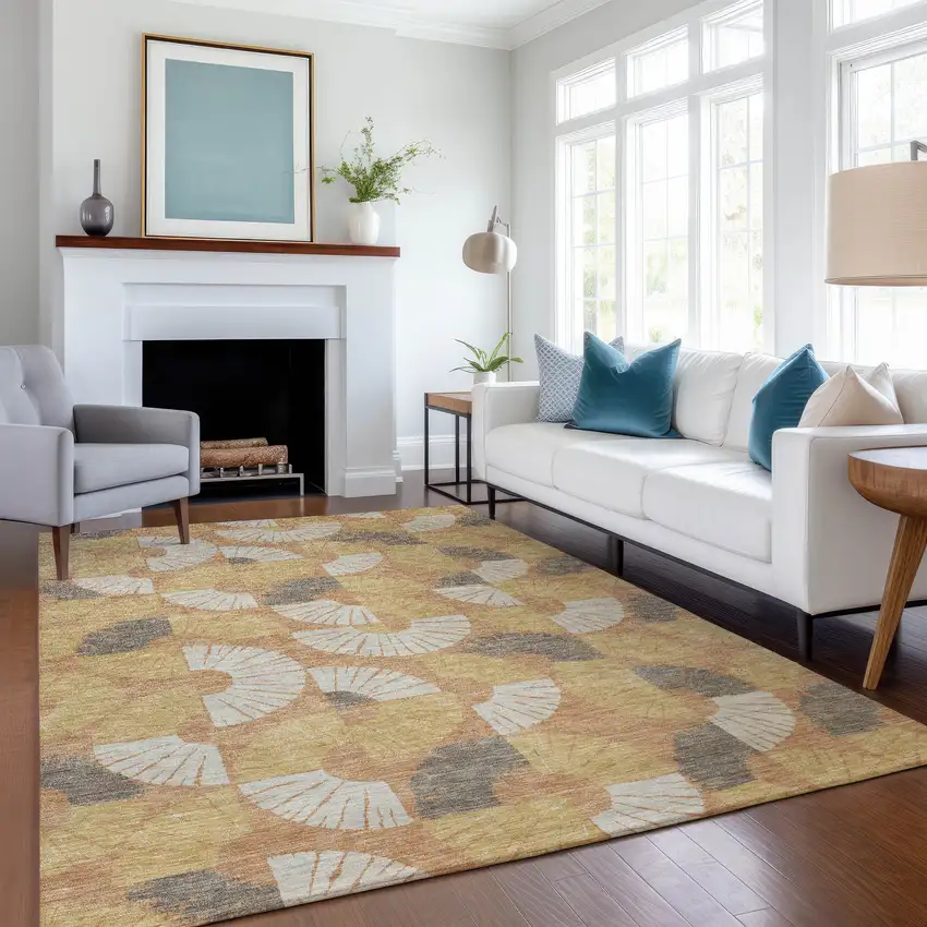 Copper And Gold Geometric Washable Indoor Outdoor Area Rug Photo 6