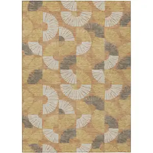 Photo of Copper And Gold Geometric Washable Indoor Outdoor Area Rug