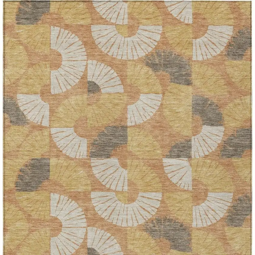 Copper And Gold Geometric Washable Indoor Outdoor Area Rug Photo 3