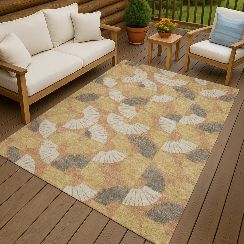 Copper And Gold Geometric Washable Indoor Outdoor Area Rug Photo 4