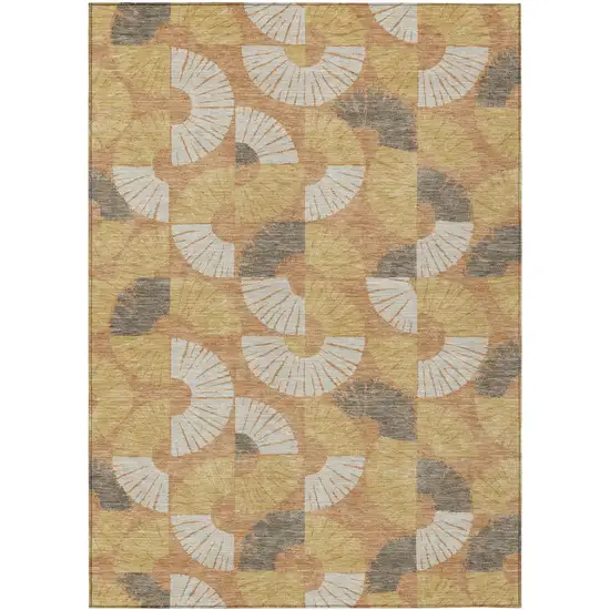 Copper And Gold Geometric Washable Indoor Outdoor Area Rug Photo 1