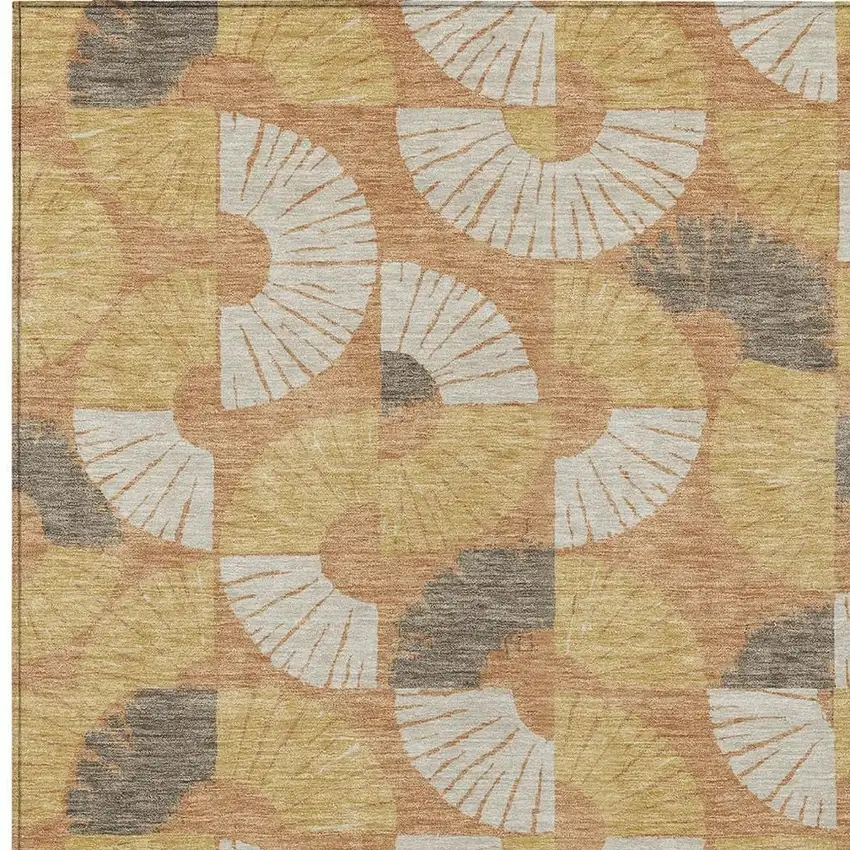 Copper And Gold Geometric Washable Indoor Outdoor Area Rug Photo 2