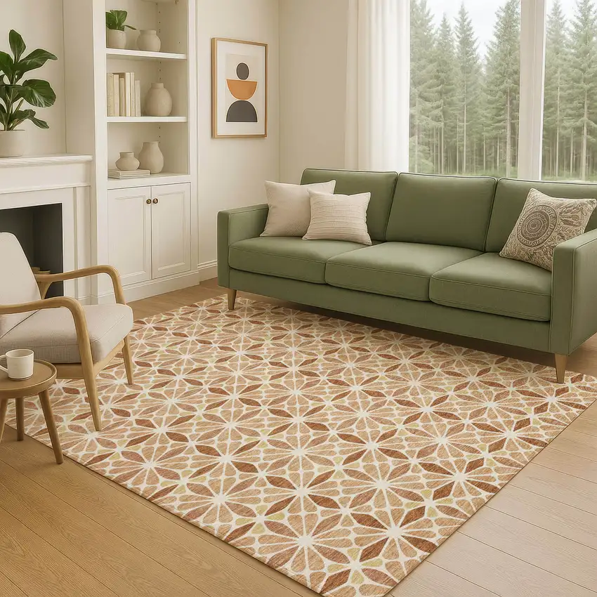 Copper And Gold Geometric Washable Indoor Outdoor Area Rug Photo 5