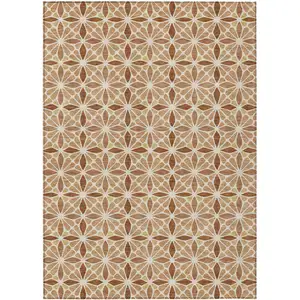 Photo of Copper And Gold Geometric Washable Indoor Outdoor Area Rug
