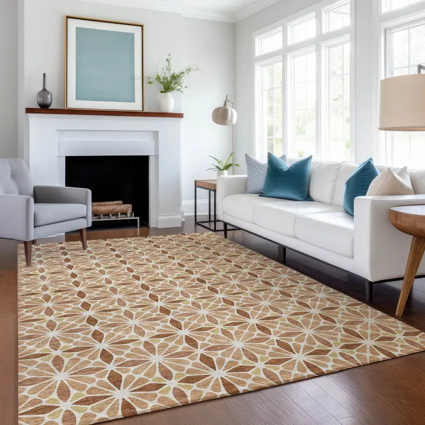 Copper And Gold Geometric Washable Indoor Outdoor Area Rug Photo 6