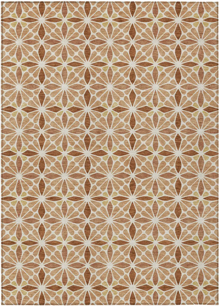 Copper And Gold Geometric Washable Indoor Outdoor Area Rug Photo 1