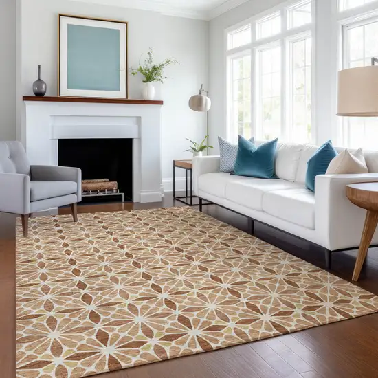Copper And Gold Geometric Washable Indoor Outdoor Area Rug Photo 6