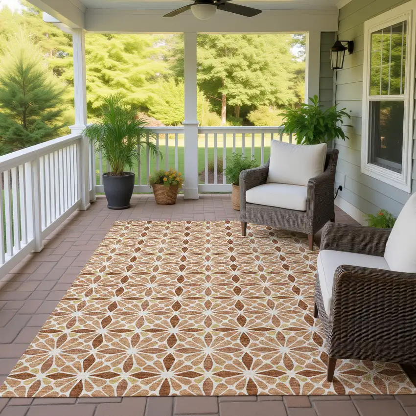 Copper And Gold Geometric Washable Indoor Outdoor Area Rug Photo 4