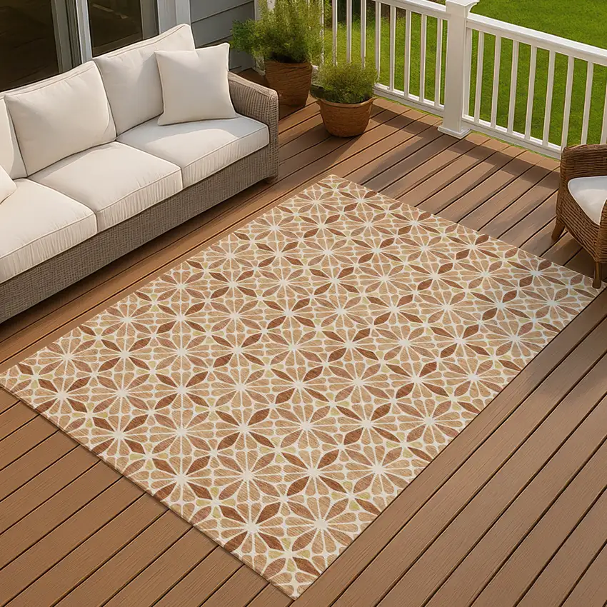 Copper And Gold Geometric Washable Indoor Outdoor Area Rug Photo 7