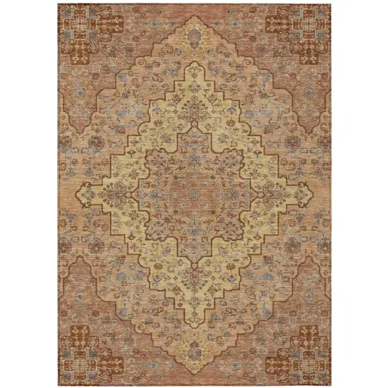 Copper And Gold Medallion Washable Indoor Outdoor Area Rug Photo 2