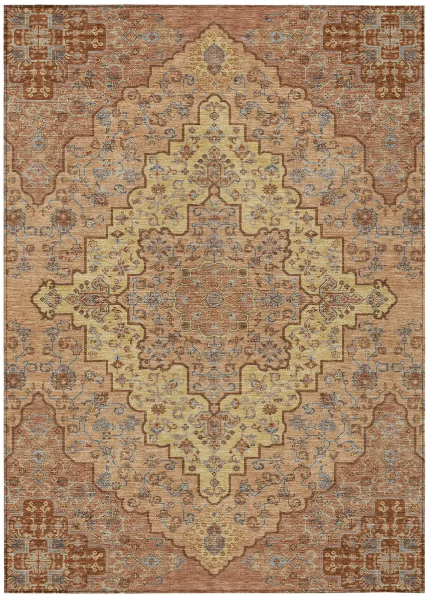 Copper And Gold Medallion Washable Indoor Outdoor Area Rug Photo 2