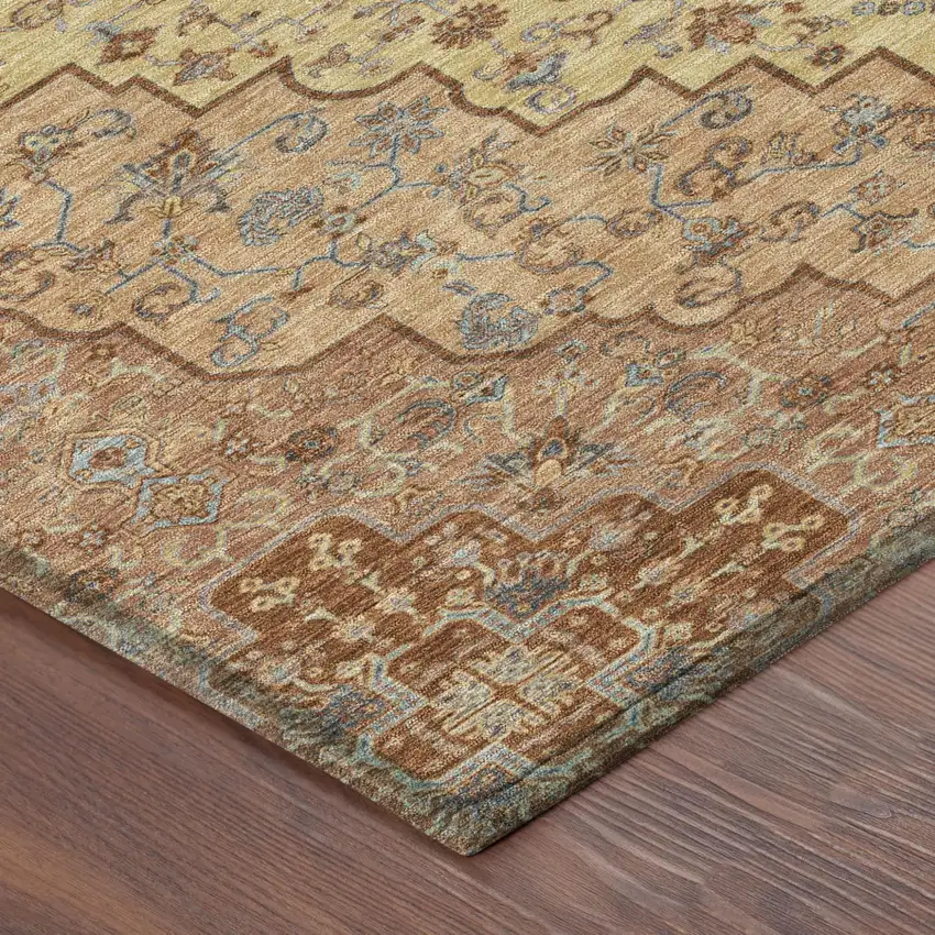 Copper And Gold Medallion Washable Indoor Outdoor Area Rug Photo 5