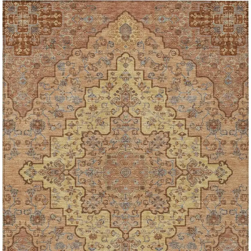 Copper And Gold Medallion Washable Indoor Outdoor Area Rug Photo 4