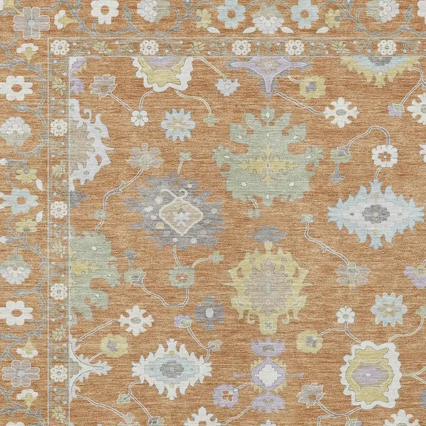 Copper And Gold Oriental Washable Indoor Outdoor Area Rug Photo 5