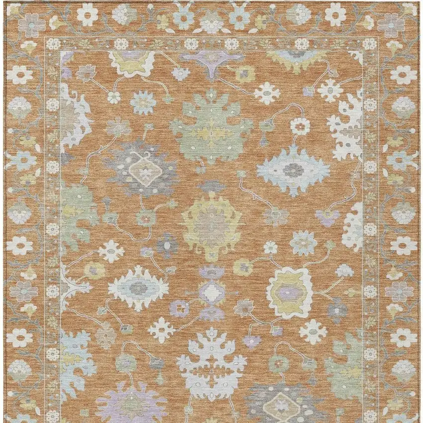 Copper And Gold Oriental Washable Indoor Outdoor Area Rug Photo 4