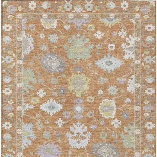 Copper And Gold Oriental Washable Indoor Outdoor Area Rug Photo 4