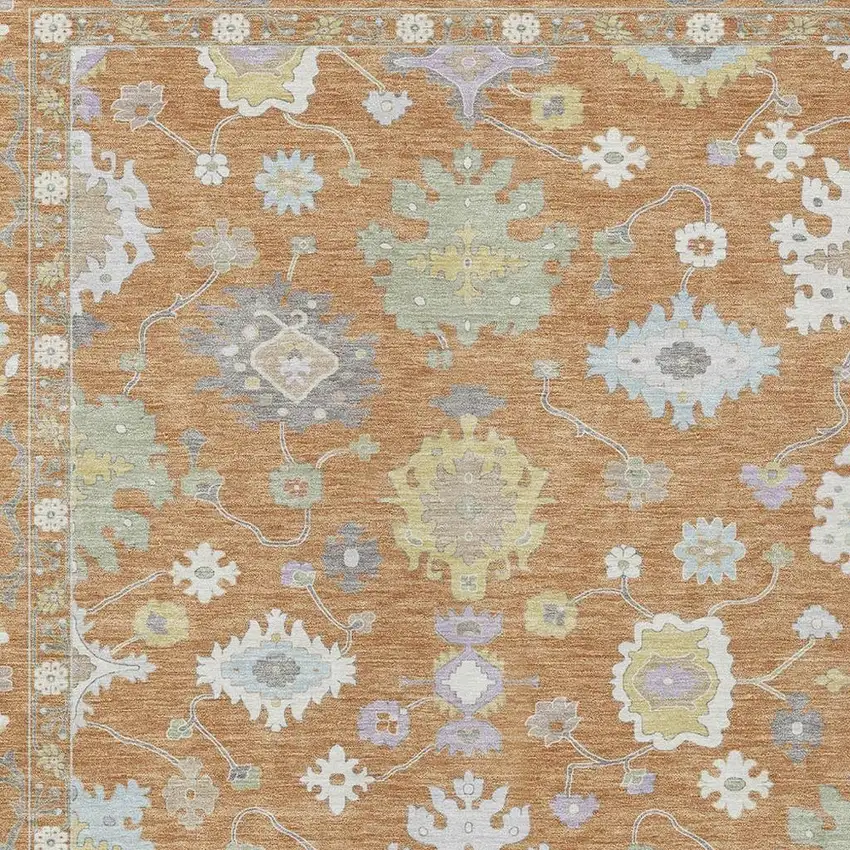 Copper And Gold Oriental Washable Indoor Outdoor Area Rug Photo 3