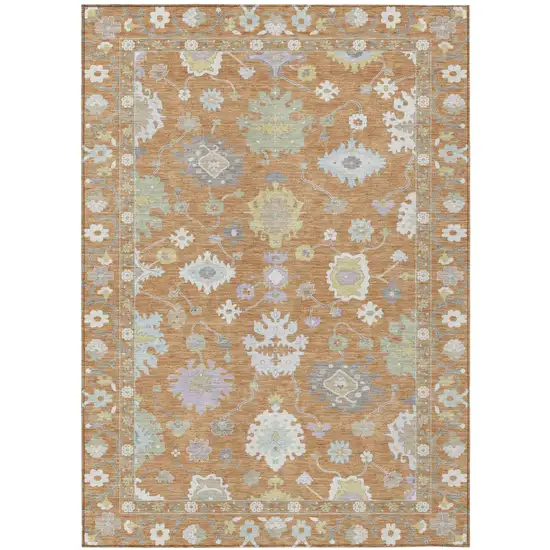 Copper And Gold Oriental Washable Indoor Outdoor Area Rug Photo 2