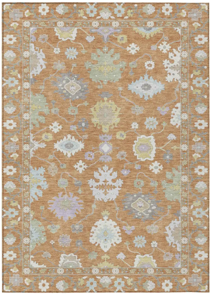 Copper And Gold Oriental Washable Indoor Outdoor Area Rug Photo 2