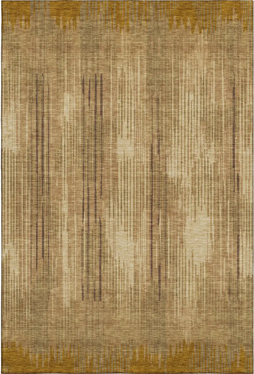 Copper And Gold Striped Washable Area Rug With UV Protection Photo 3
