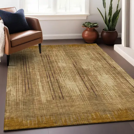 Copper And Gold Striped Washable Area Rug With UV Protection Photo 2