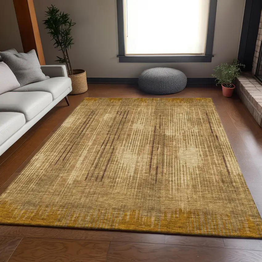 Copper And Gold Striped Washable Area Rug With UV Protection Photo 1