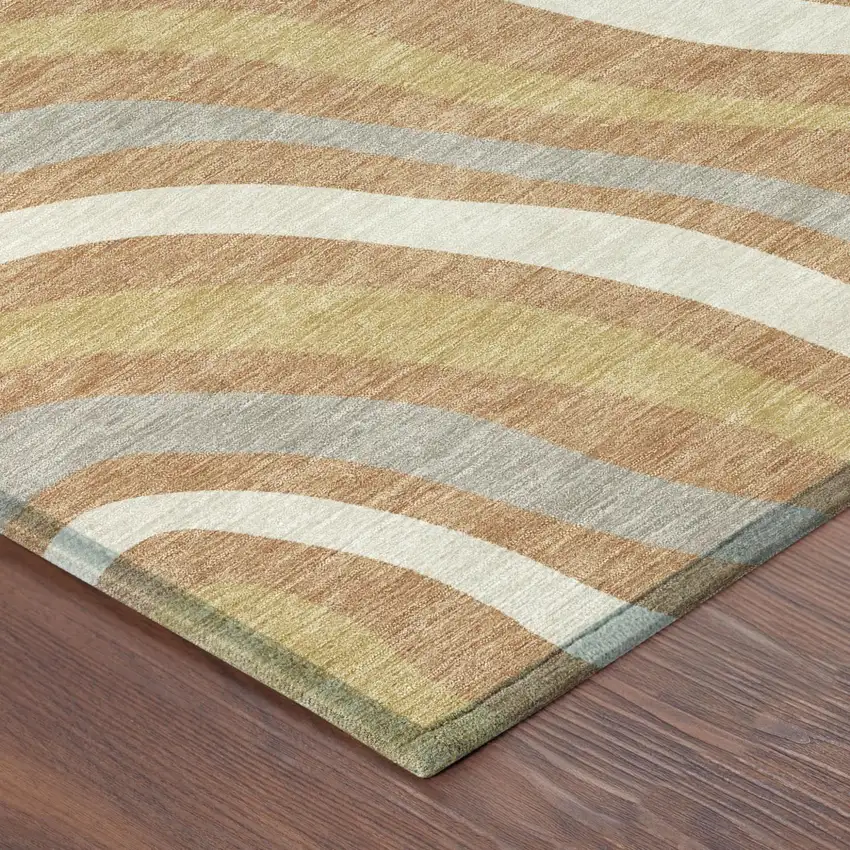 Copper And Gold Striped Washable Indoor Outdoor Area Rug Photo 4