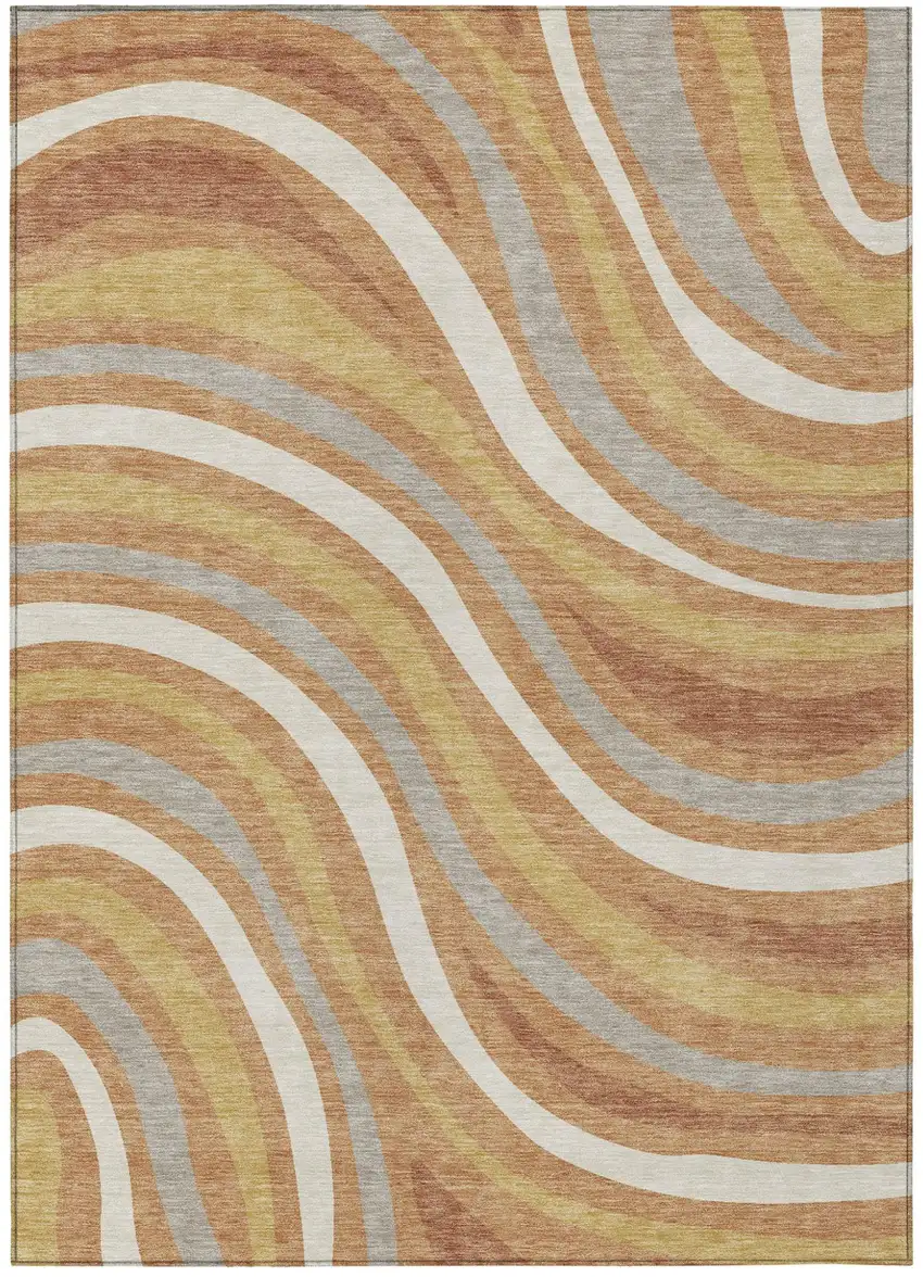 Copper And Gold Striped Washable Indoor Outdoor Area Rug Photo 2