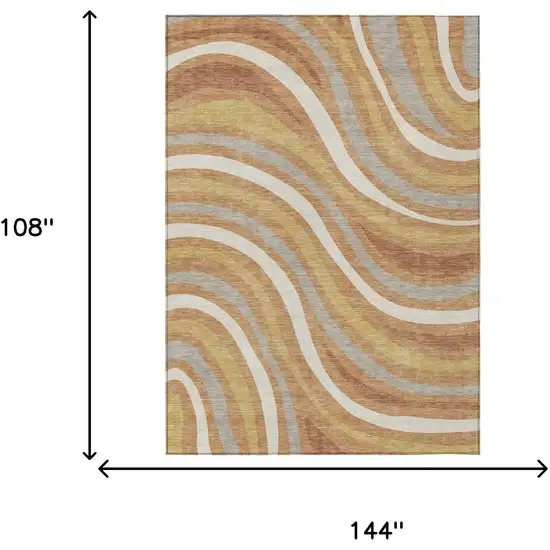 Copper And Gold Striped Washable Indoor Outdoor Area Rug Photo 5