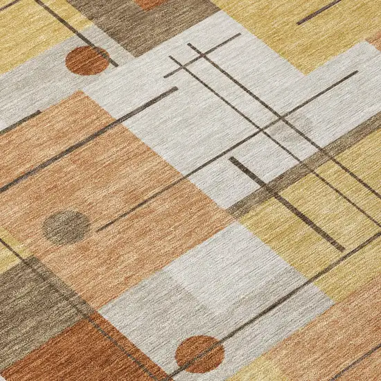 Copper And Graphite Geometric Washable Indoor Outdoor Area Rug Photo 6