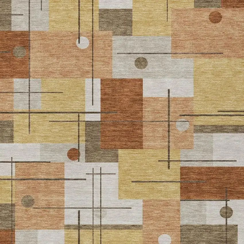 Copper And Graphite Geometric Washable Indoor Outdoor Area Rug Photo 3