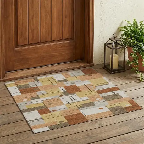 Copper And Graphite Geometric Washable Indoor Outdoor Area Rug Photo 1