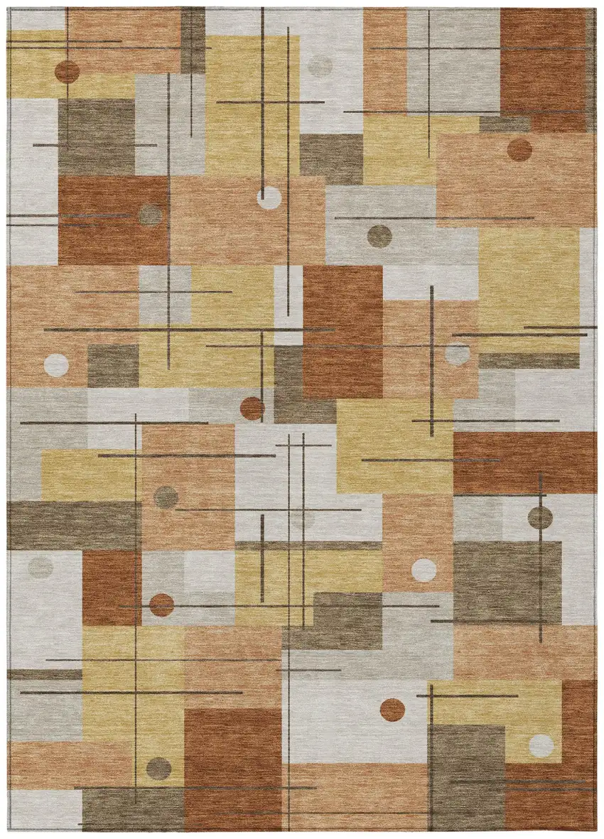 Copper And Graphite Geometric Washable Indoor Outdoor Area Rug Photo 2
