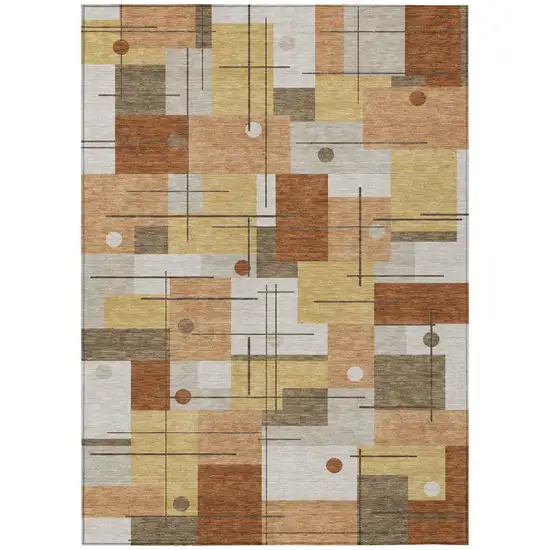 Copper And Graphite Geometric Washable Indoor Outdoor Area Rug Photo 2