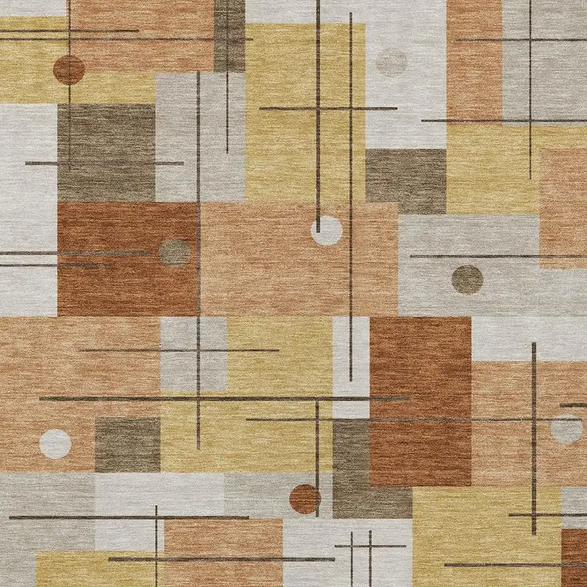 Copper And Graphite Geometric Washable Indoor Outdoor Area Rug Photo 3