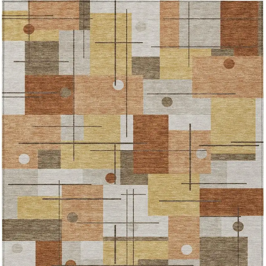 Copper And Graphite Geometric Washable Indoor Outdoor Area Rug Photo 4