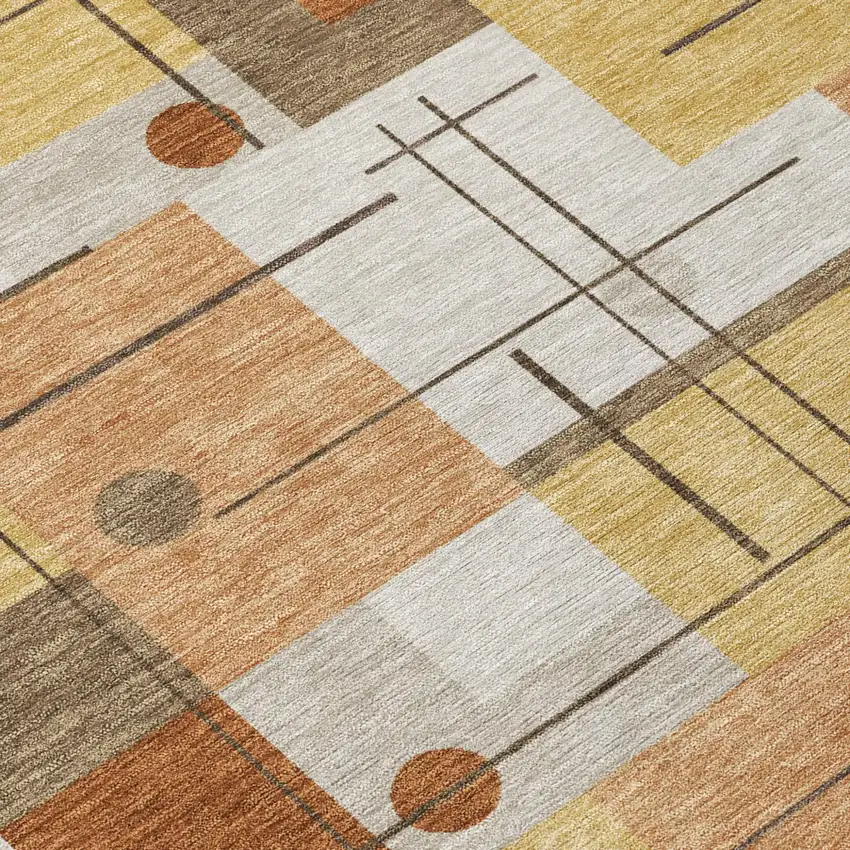 Copper And Graphite Geometric Washable Indoor Outdoor Area Rug Photo 6