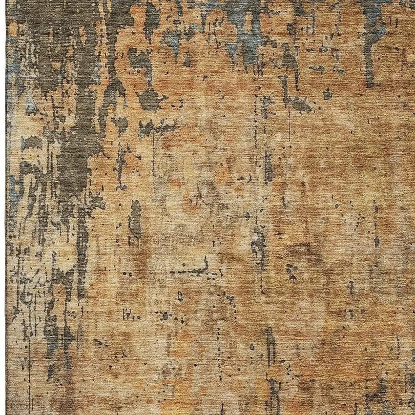Copper And Gray Abstract Washable Area Rug With UV Protection Photo 5
