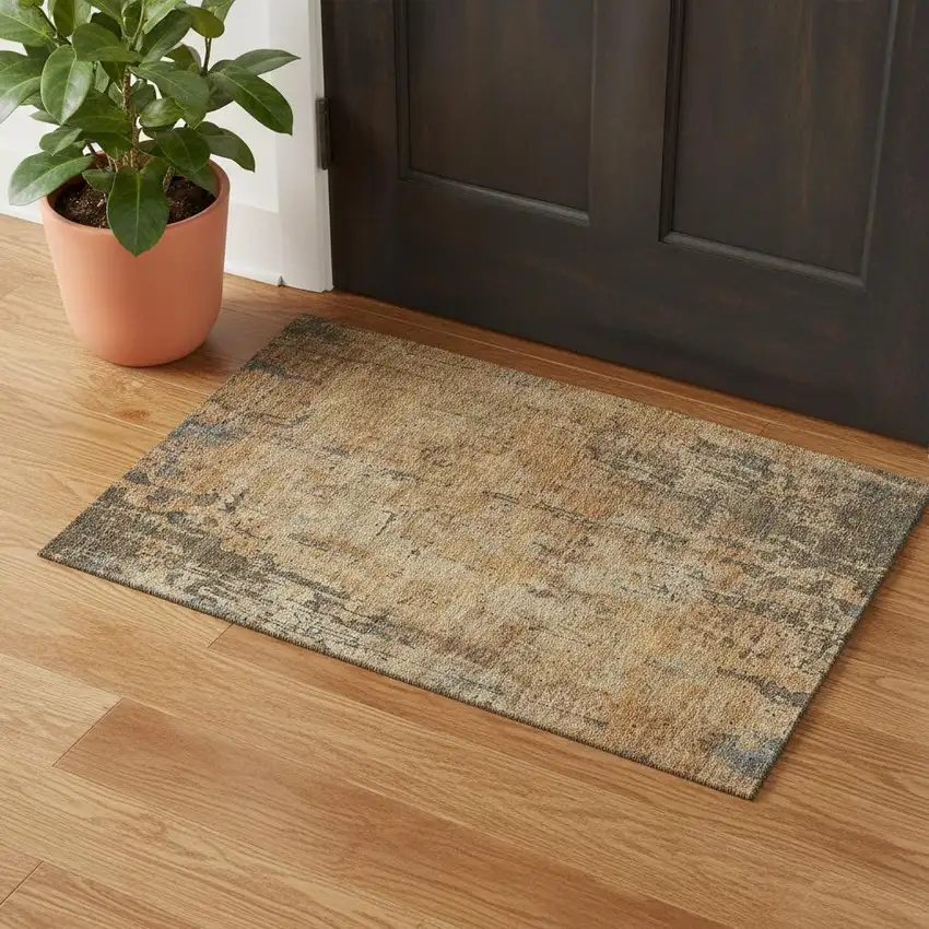 Copper And Gray Abstract Washable Area Rug With UV Protection Photo 1