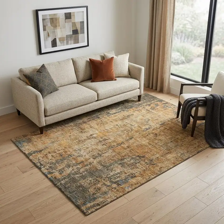 Copper And Gray Abstract Washable Area Rug With UV Protection Photo 1