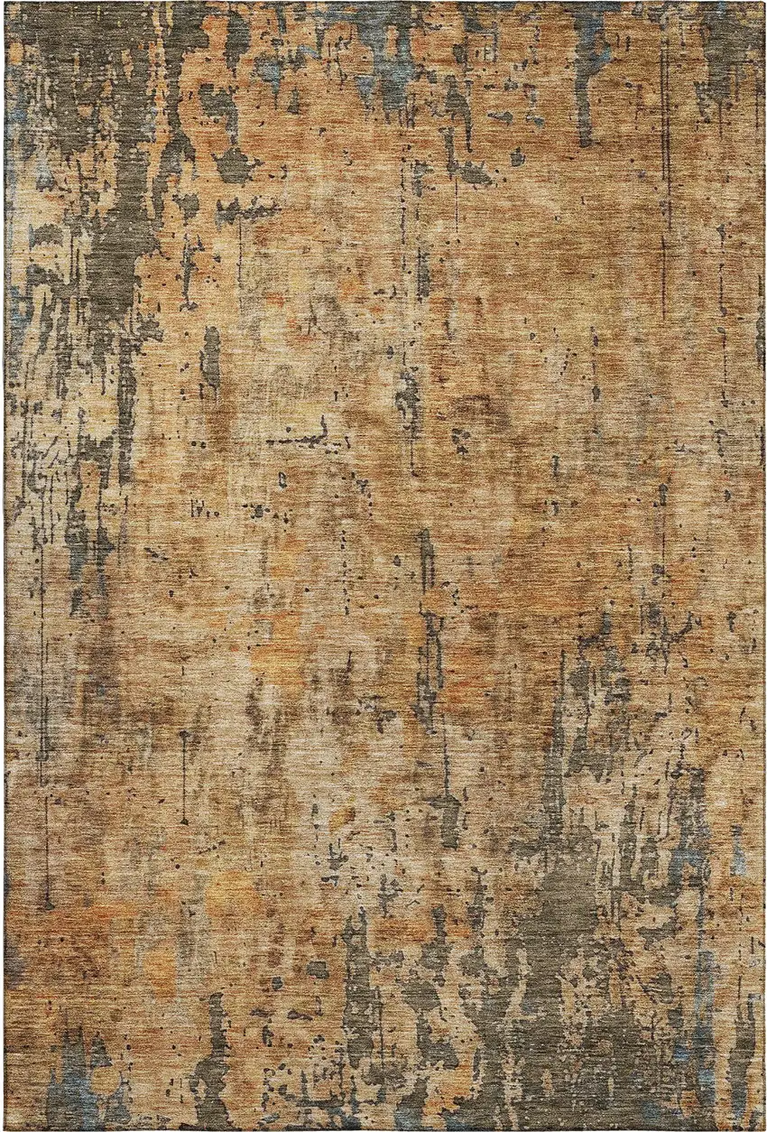 Copper And Gray Abstract Washable Area Rug With UV Protection Photo 3