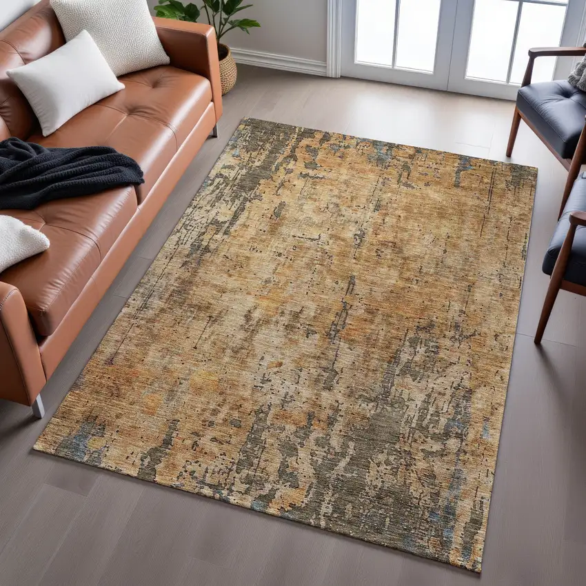 Copper And Gray Abstract Washable Area Rug With UV Protection Photo 1
