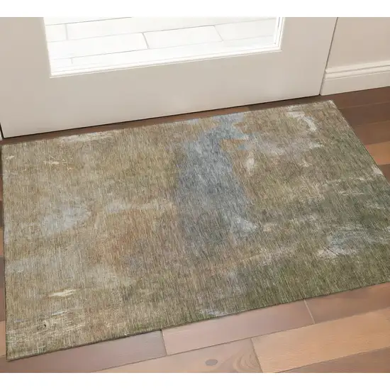 Copper And Gray Abstract Washable Area Rug With UV Protection Photo 1