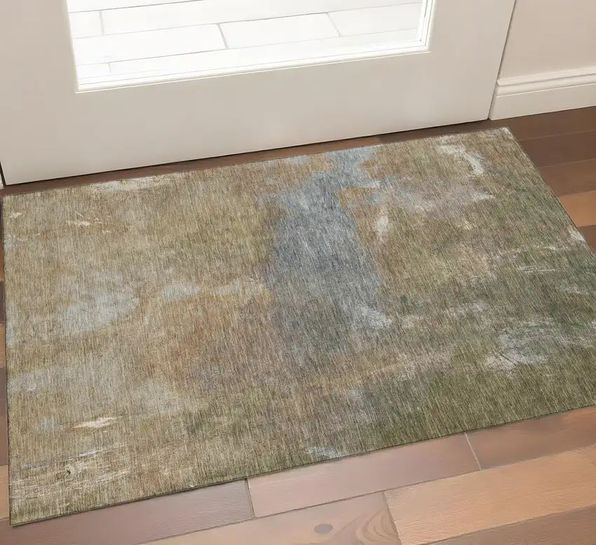Copper And Gray Abstract Washable Area Rug With UV Protection Photo 1