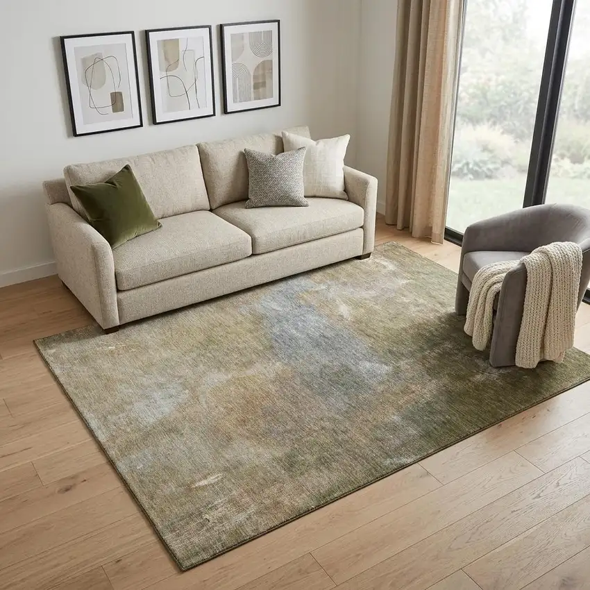 Copper And Gray Abstract Washable Area Rug With UV Protection Photo 1