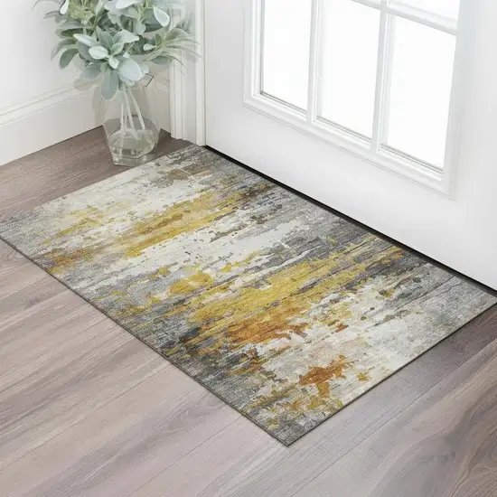 Copper And Gray Abstract Washable Area Rug With UV Protection Photo 2